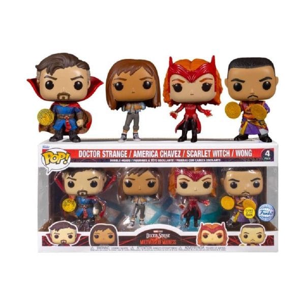 (*Banged Box) Funko Pop! 4-Pack Marvel: Doctor Strange in the Multiverse of Madness - Doctor Strange / America Chavez / Scarlet Witch / Wong (Glows in the Dark) (Special Edition) Bobble-Head Vinyl Figures